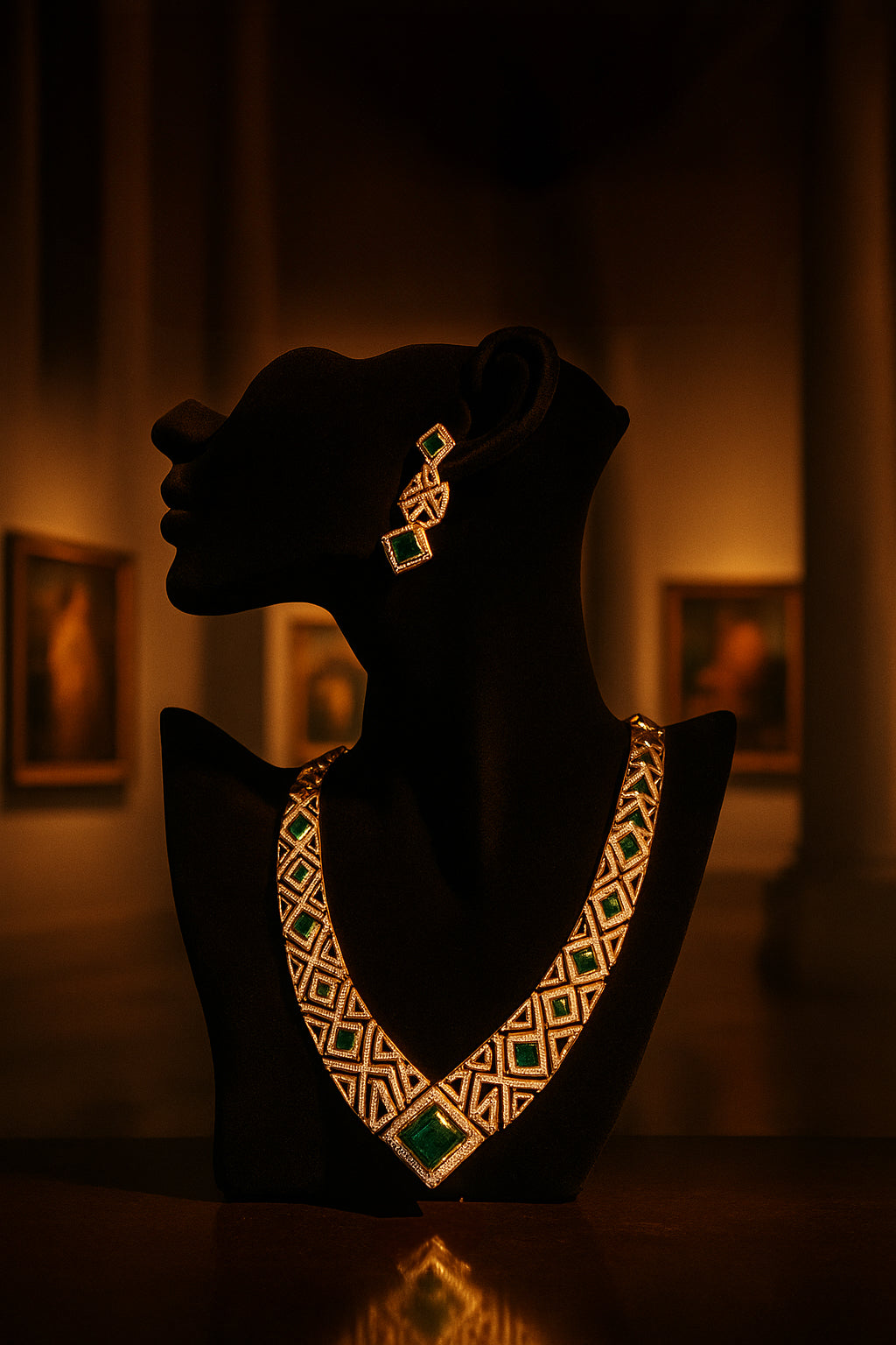 Parisian Golden V Style Necklace with Dangler Earrings