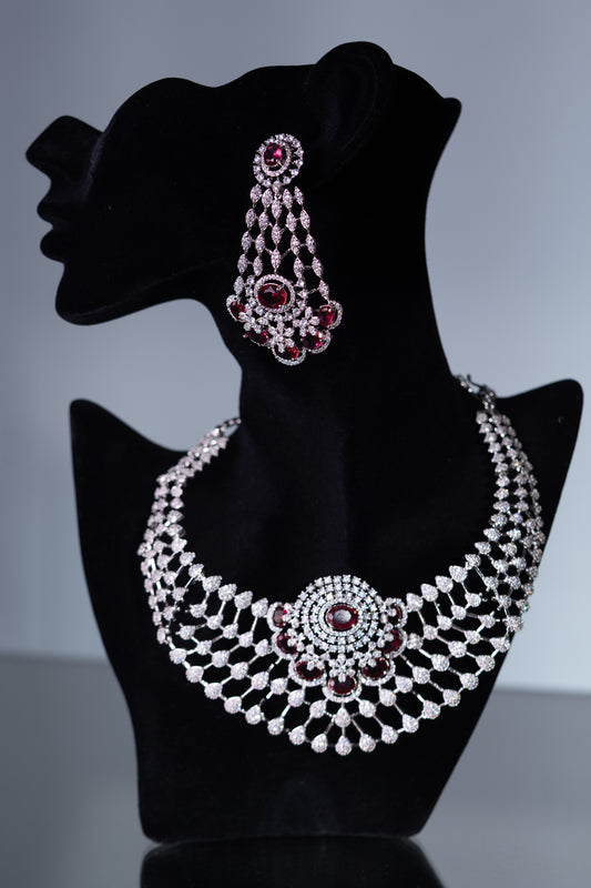 American Diamonds Red Crystal Gem Necklace