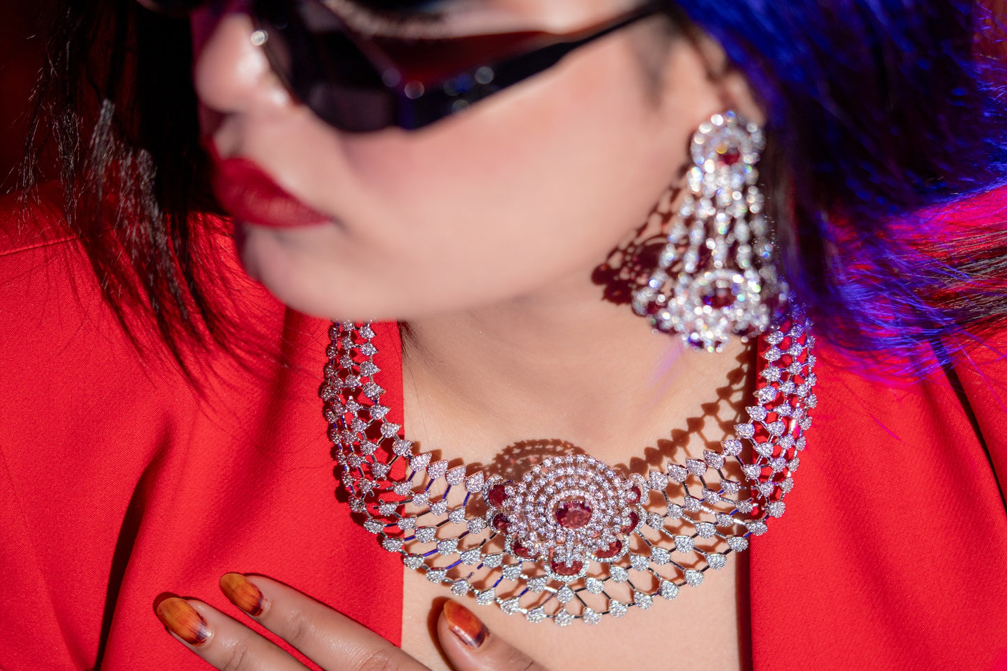 American Diamonds Red Crystal Gem Necklace