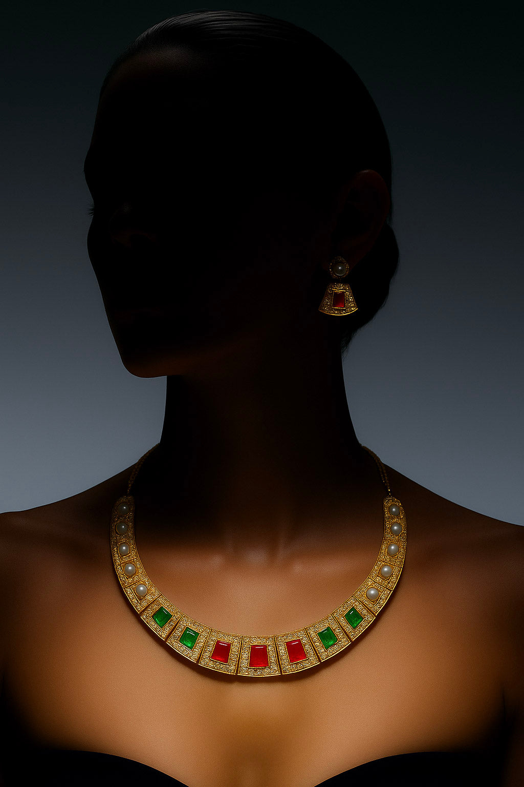 Arabian Multi Color Gold Plated Necklace with Earrings
