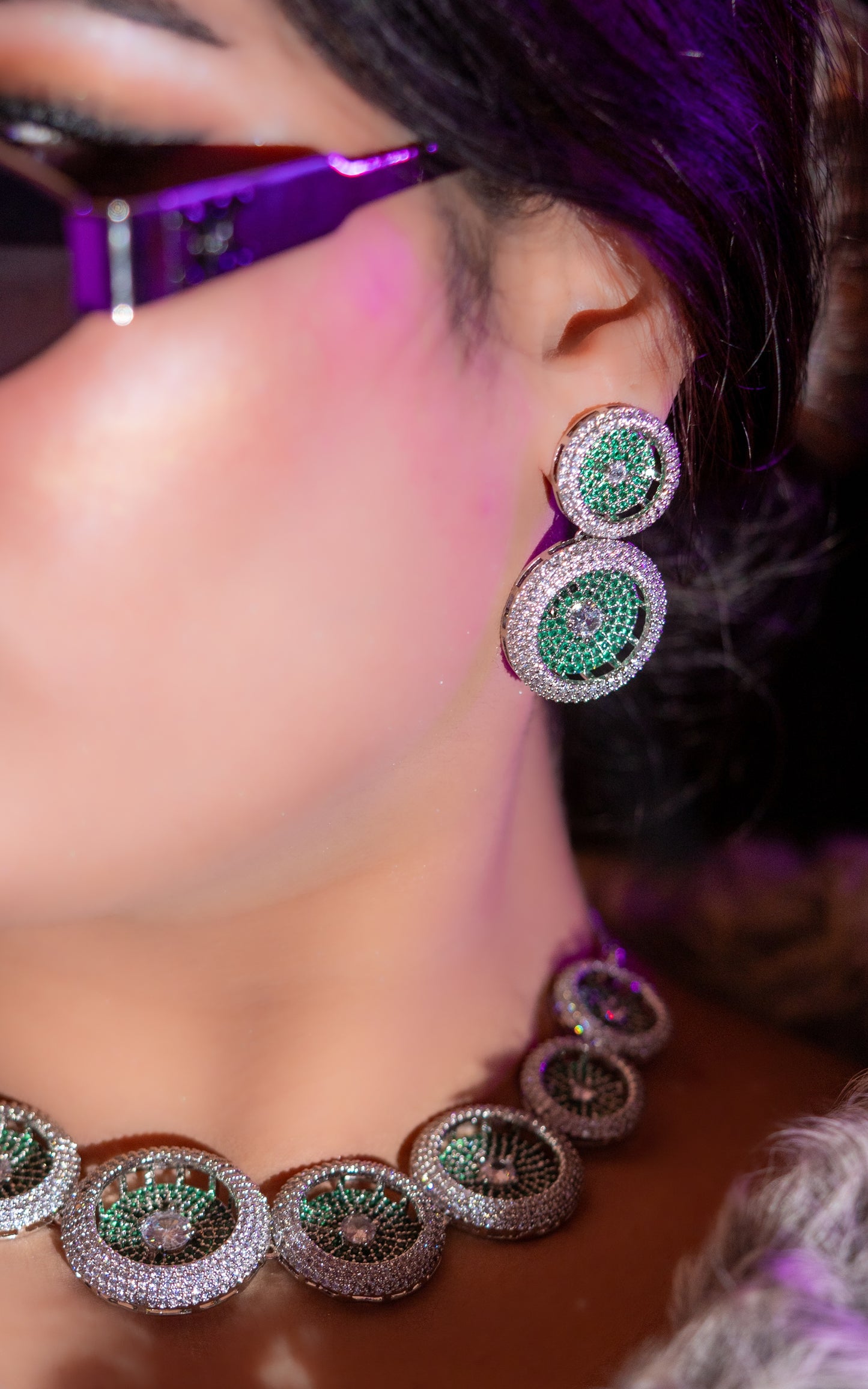 Russian Emerald Green and White Cubic Zirconia Stones Necklace