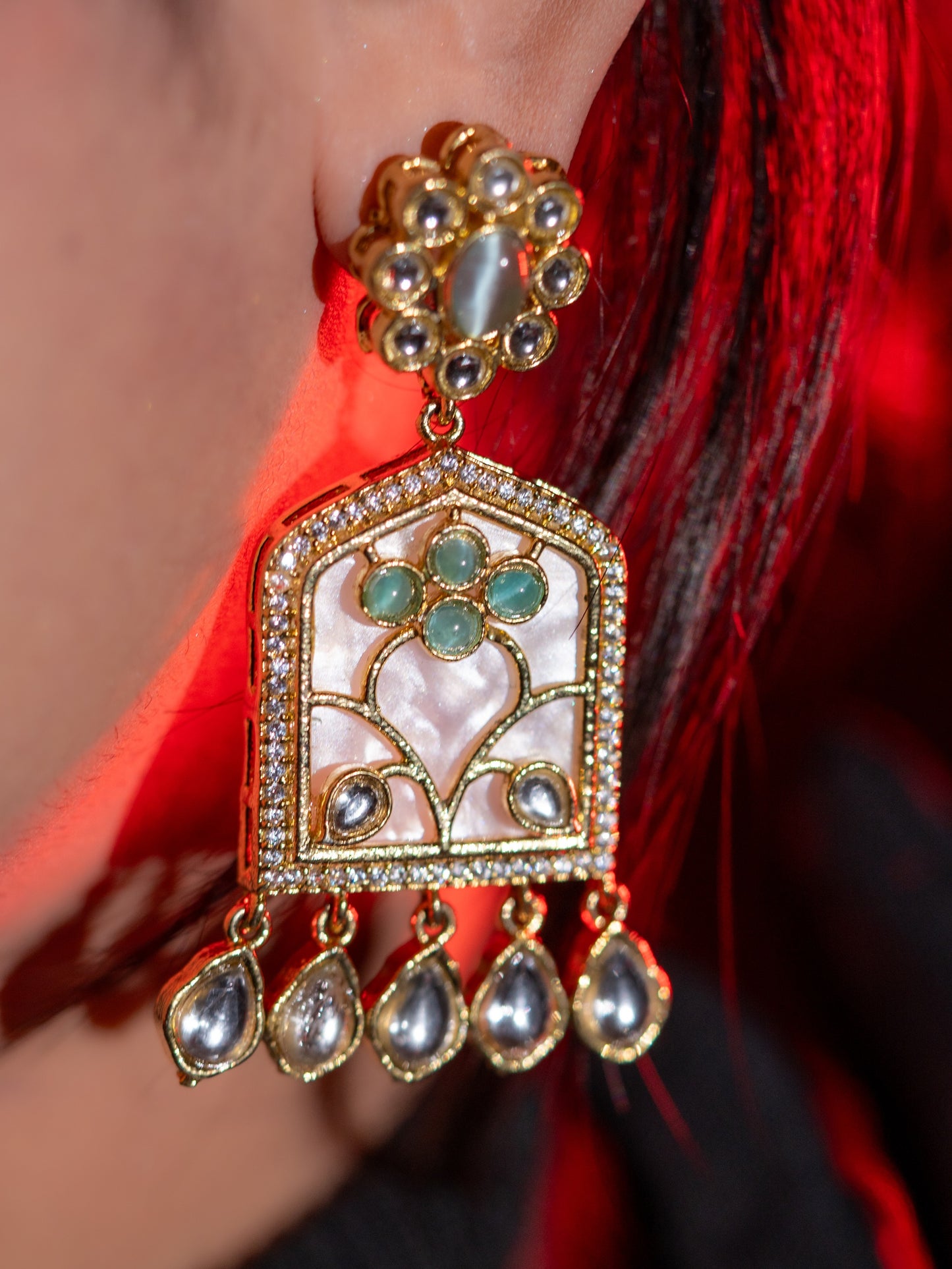 Gold Plated Mother of Pearl Kundan Polki Moissanite Necklace