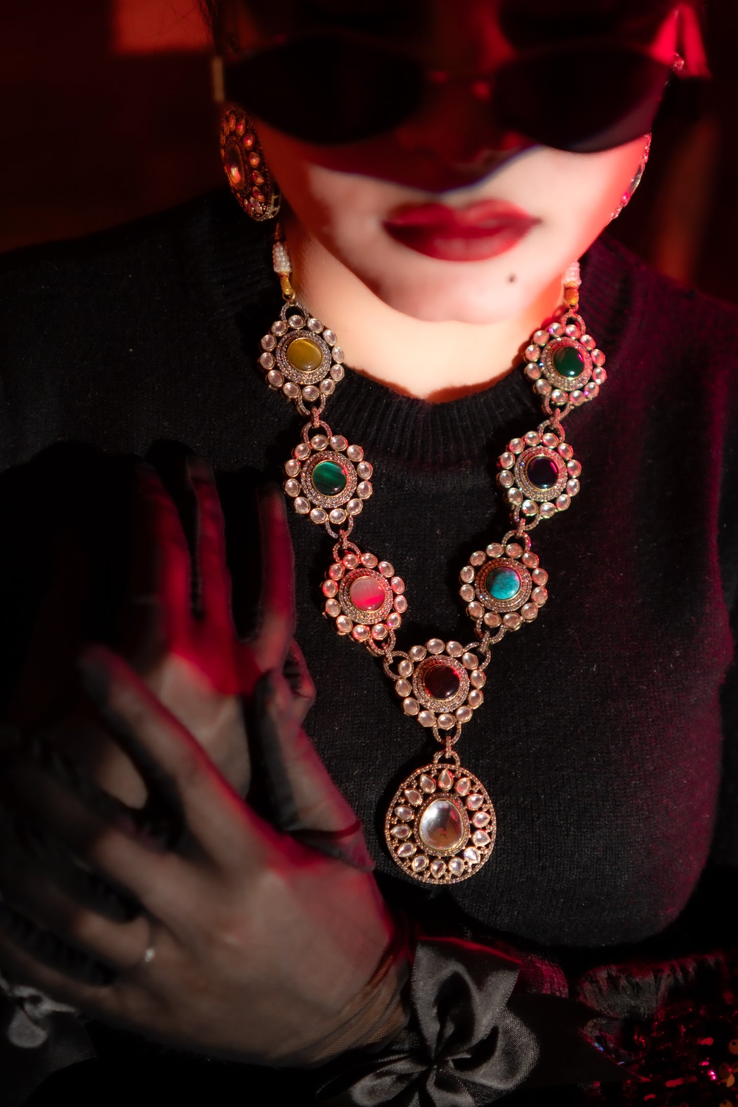Royal Multicolor Precious Gemstones and Moissanite Designer Necklace