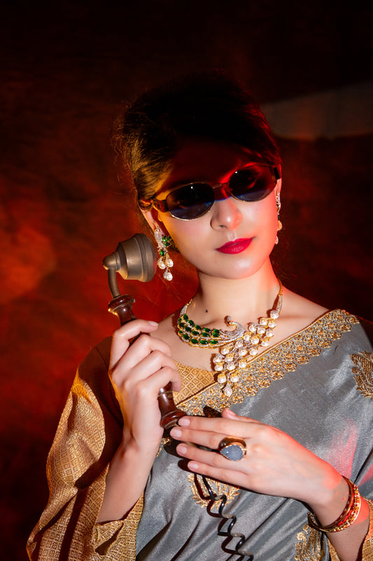 Peacock Studded with Multicolor Crystals and American Diamonds Zirconia Designer Necklace