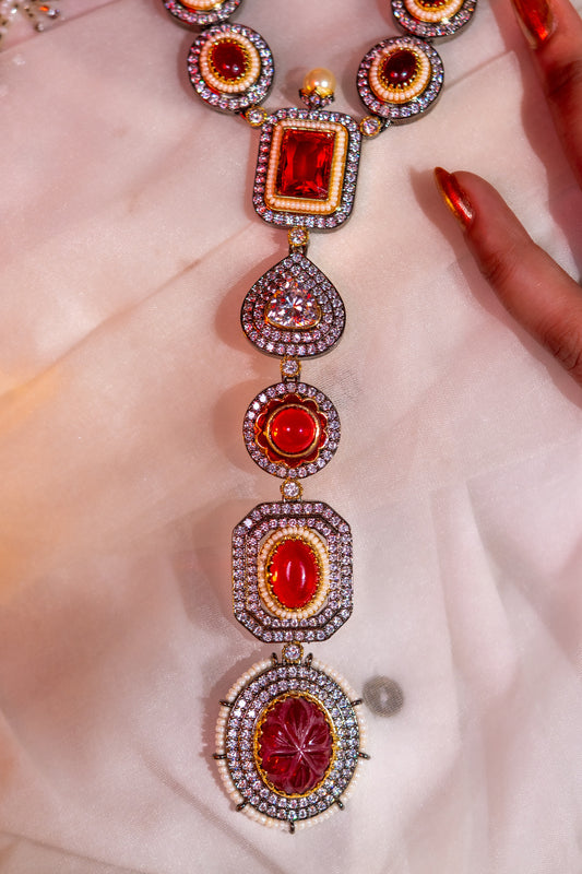 Royal Ruby Stones and American Diamonds Zirconia Designer Necklace