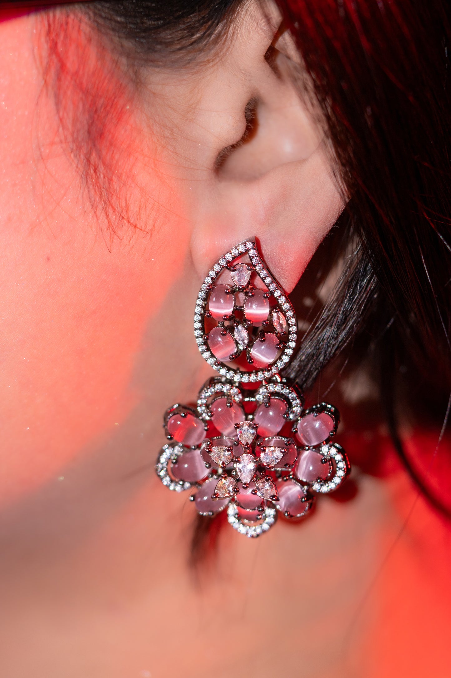 Turkish Pink Stone with American Diamonds Artistic Work Necklace