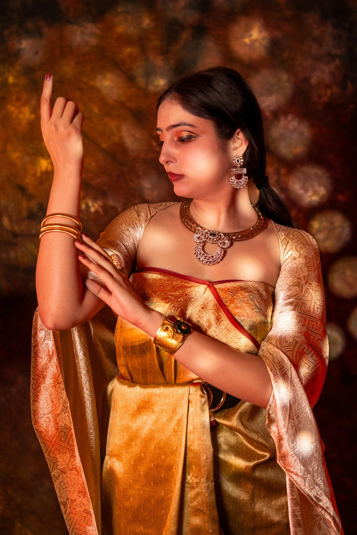 Gold Plated American Diamonds Zirconia Studded Elephant Hasli Necklace