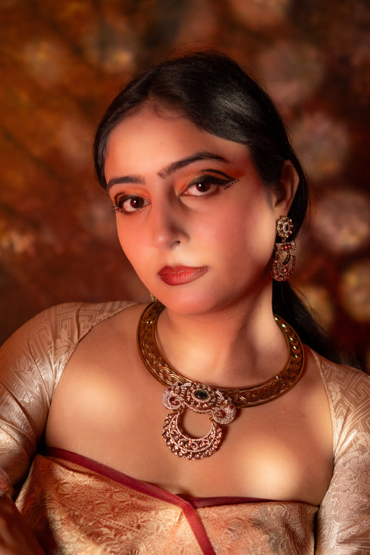 Gold Plated American Diamonds Zirconia Studded Elephant Hasli Necklace