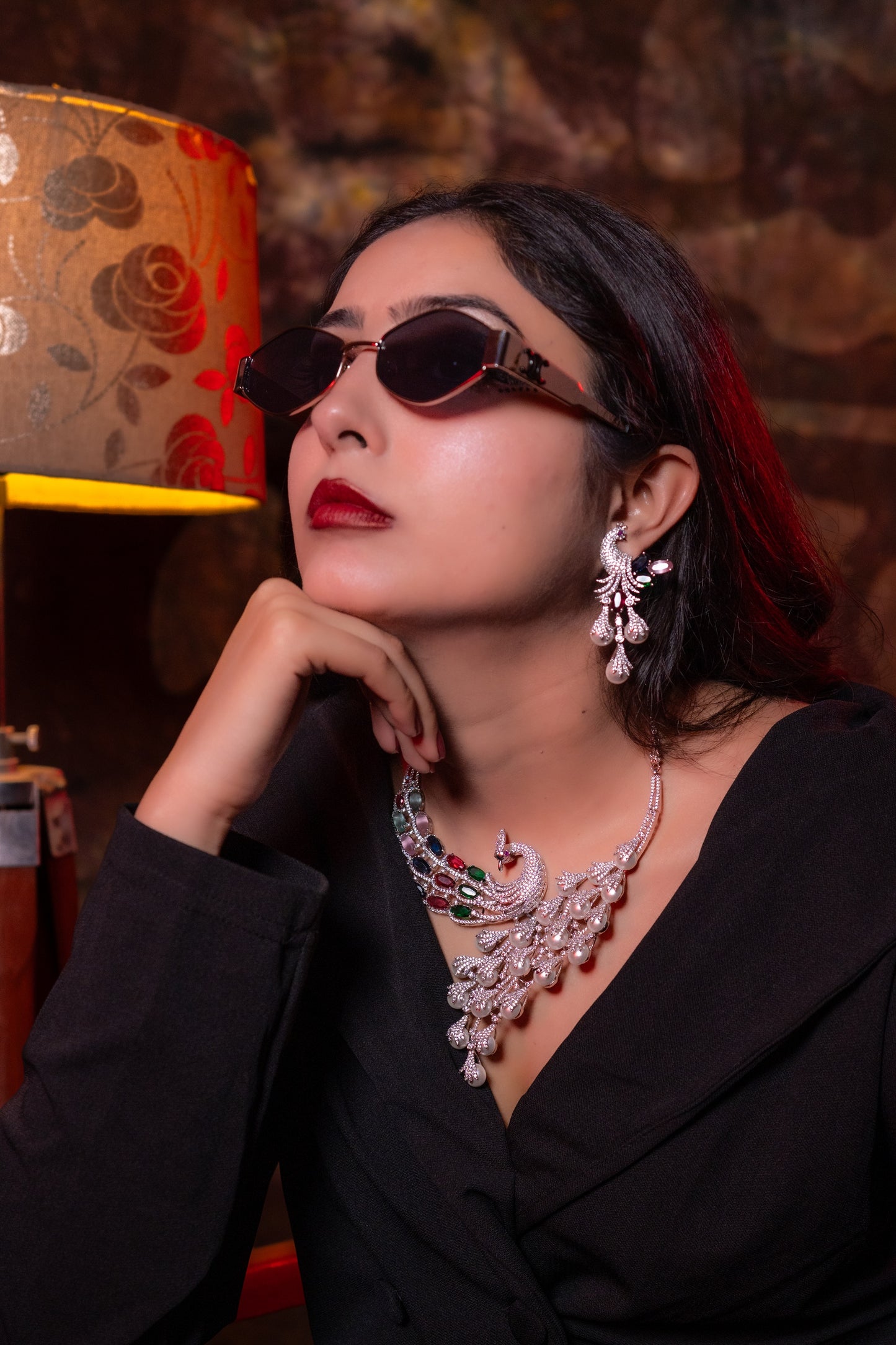 Peacock Studded with Multicolor Crystals and American Diamonds Zirconia Designer Necklace