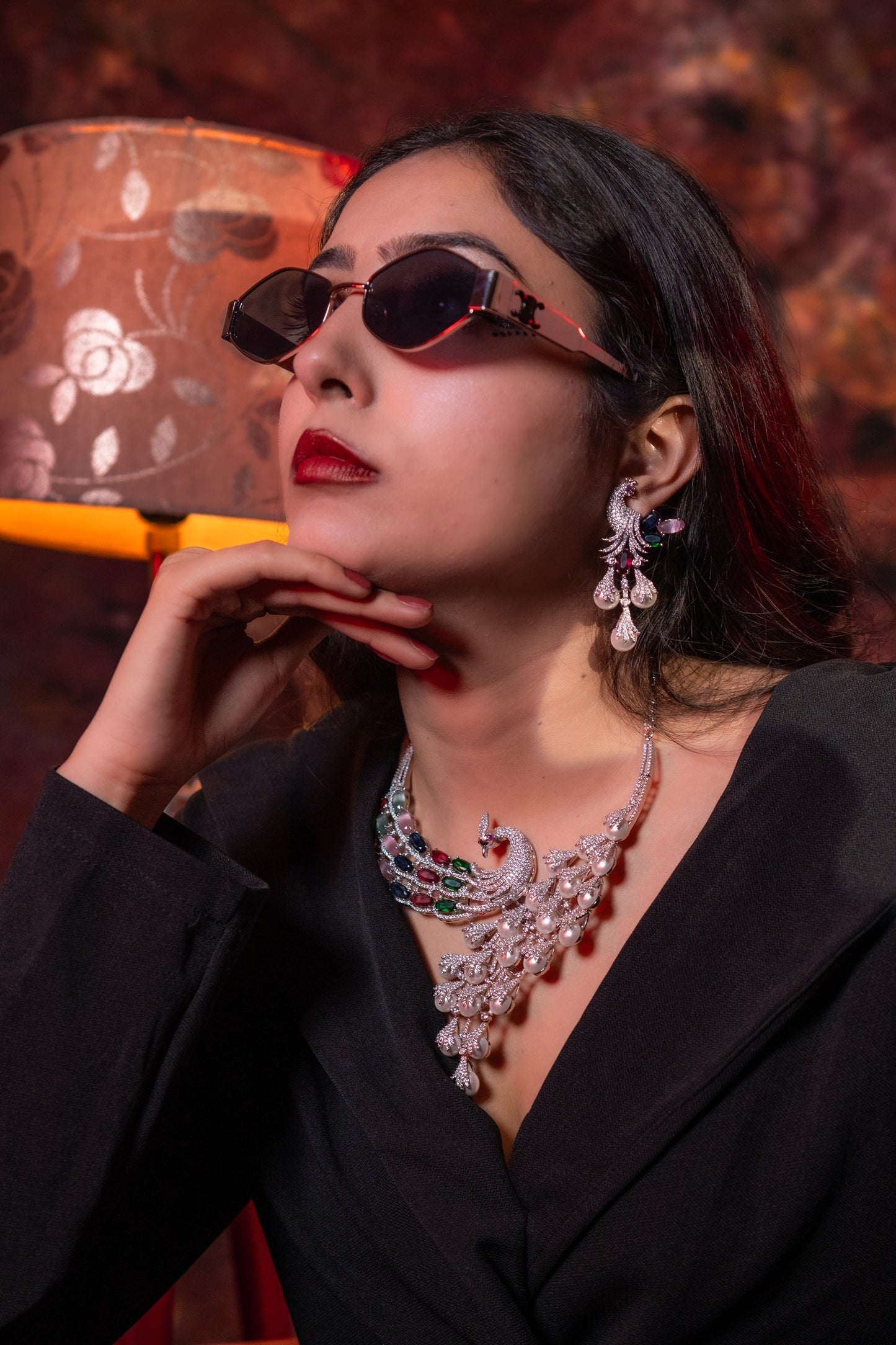 Peacock Studded with Multicolor Crystals and American Diamonds Zirconia Designer Necklace
