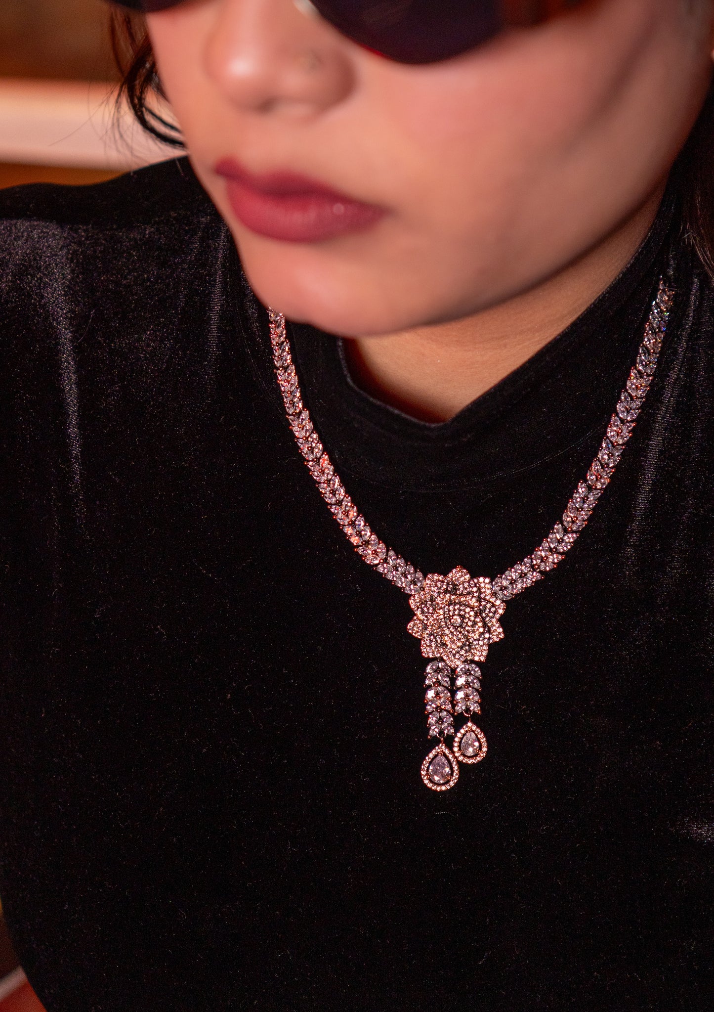 Italian Pink and White Nano American Diamonds Zirconia Designer Necklace