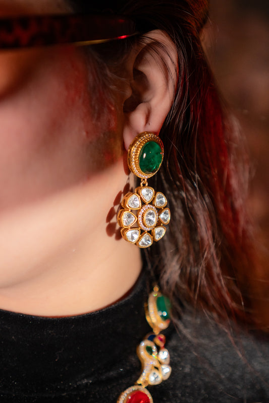 Royal Multicolor Natural Gemstones and Kundan Polki Moissanite Designer Necklace