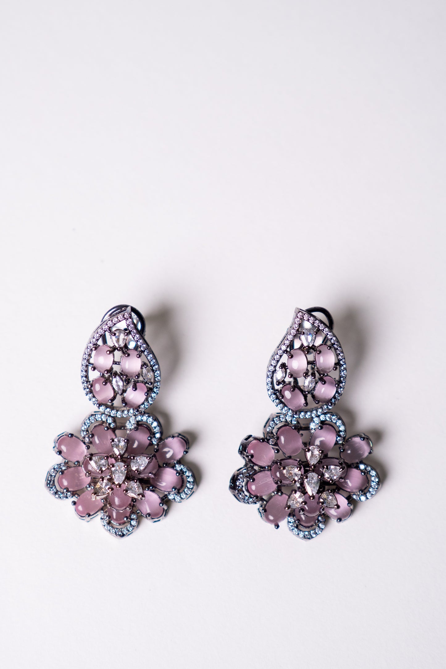 Turkish Pink Stone with American Diamonds Artistic Work Necklace