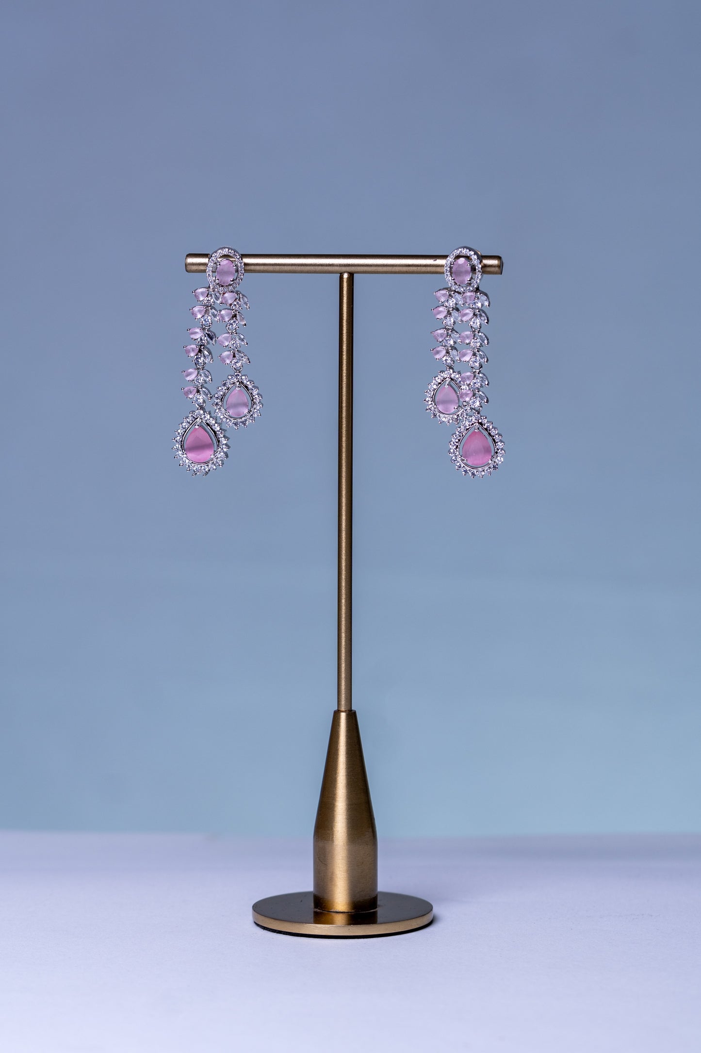 Pink American Diamonds Rhodium Finish 4 Layer Necklace