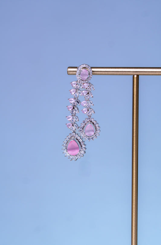 Pink American Diamonds Rhodium Finish 4 Layer Necklace