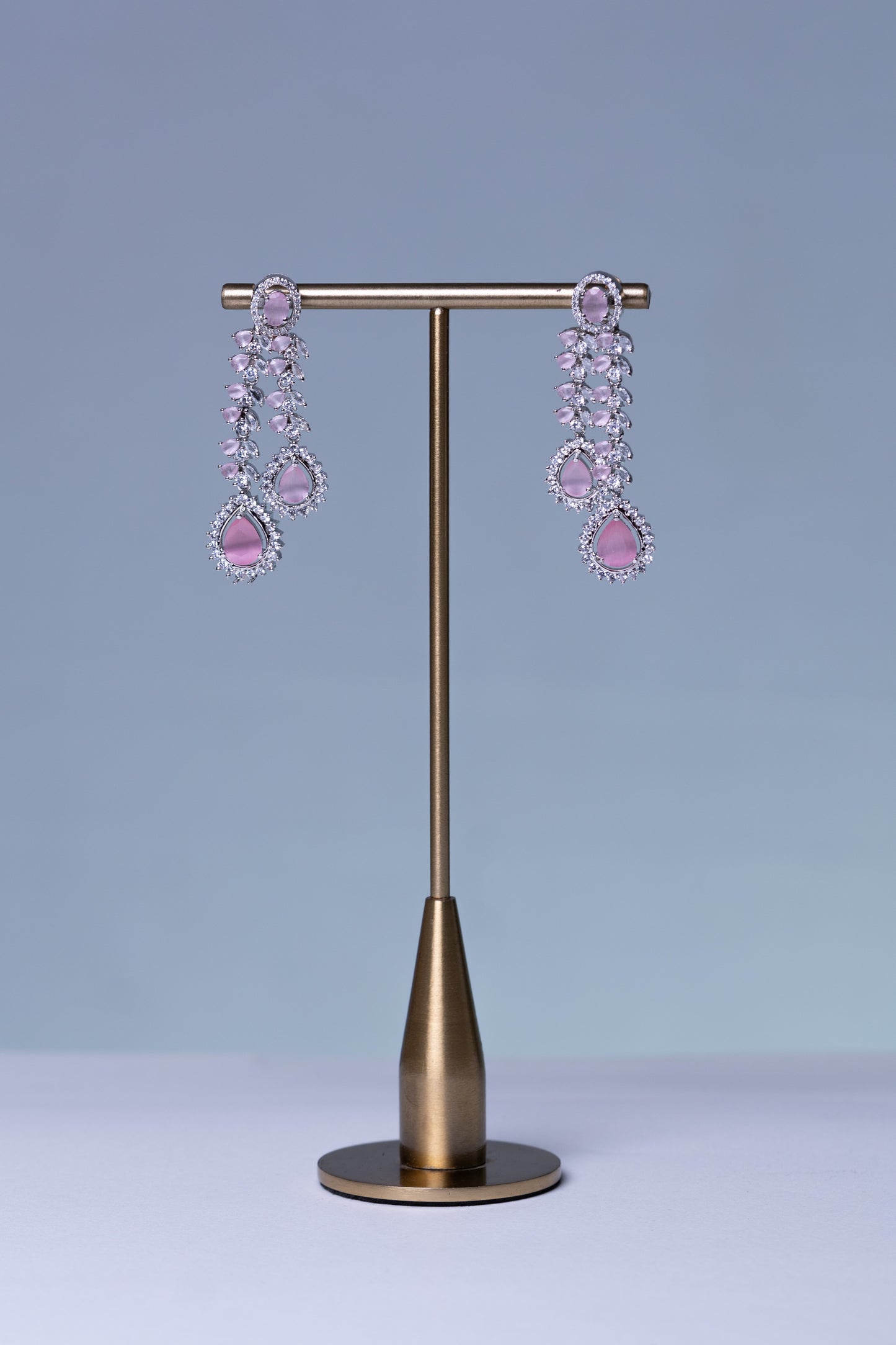 Pink American Diamonds Rhodium Finish 4 Layer Necklace