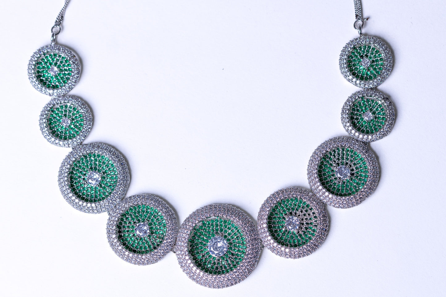 Russian Emerald Green and White Cubic Zirconia Stones Necklace