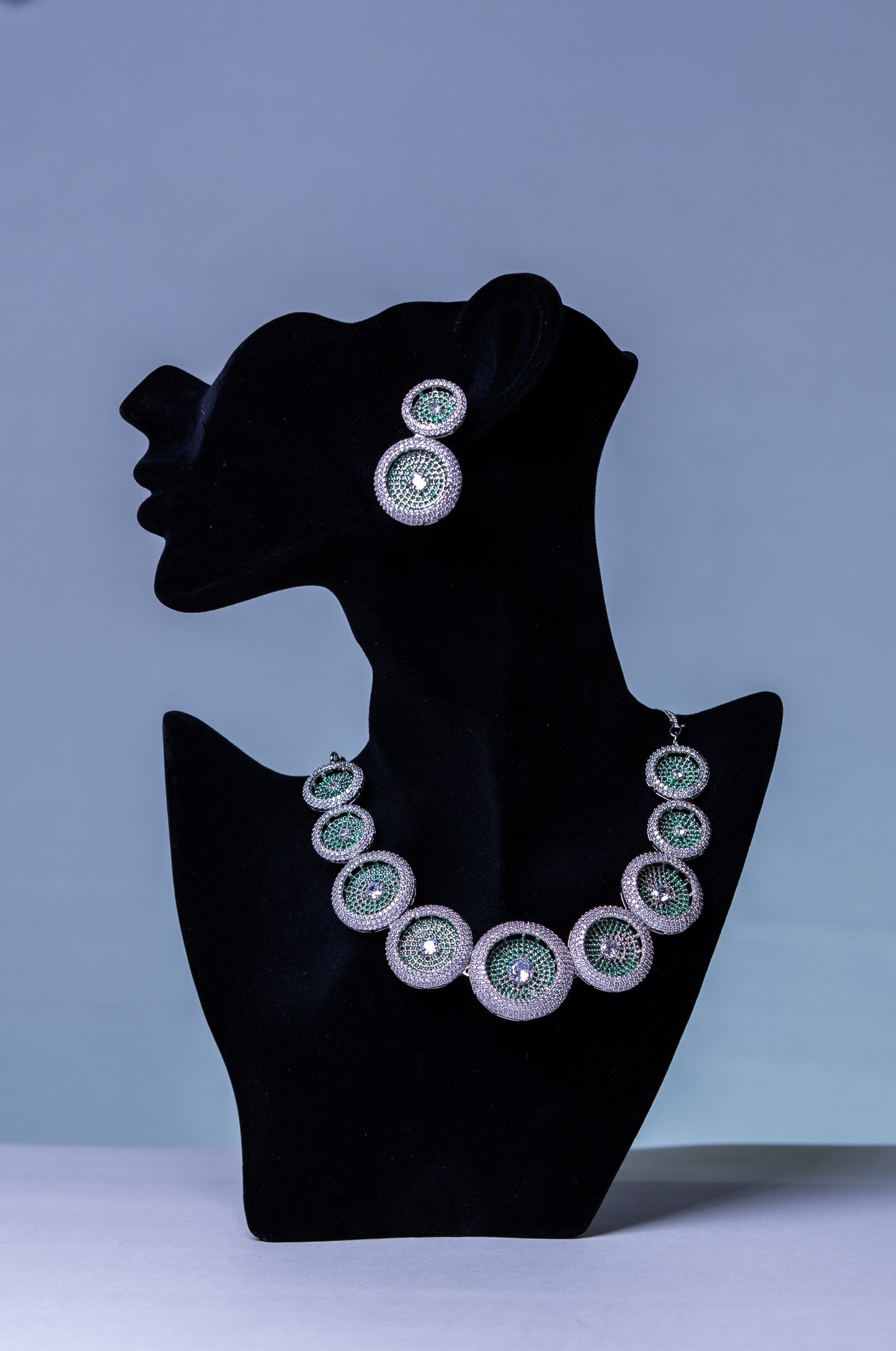 Russian Emerald Green and White Cubic Zirconia Stones Necklace