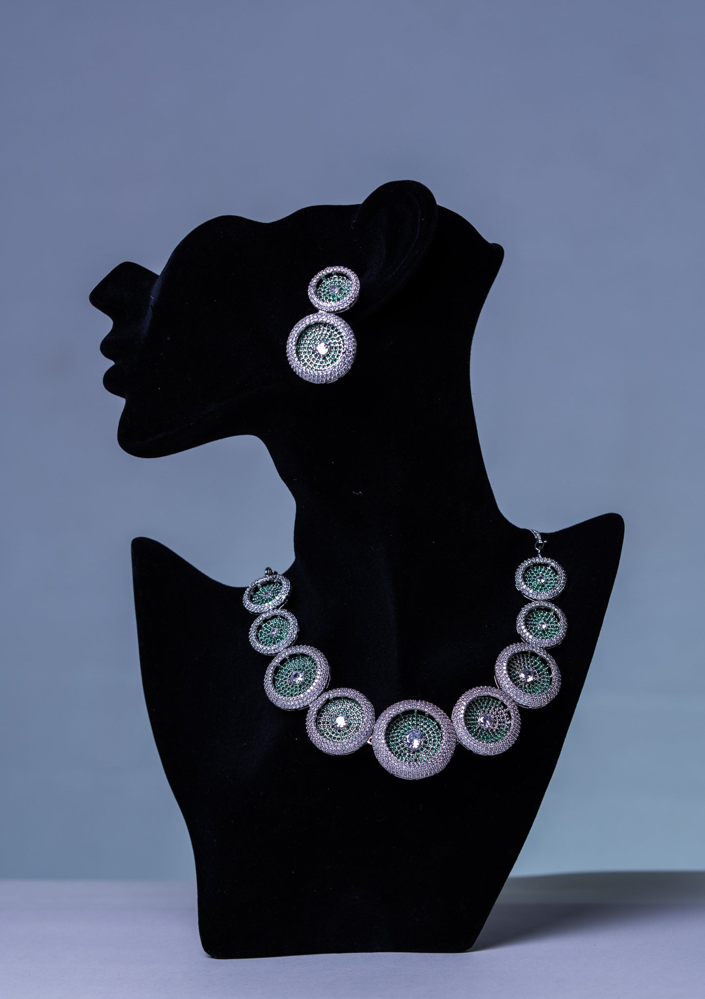 Russian Emerald Green and White Cubic Zirconia Stones Necklace