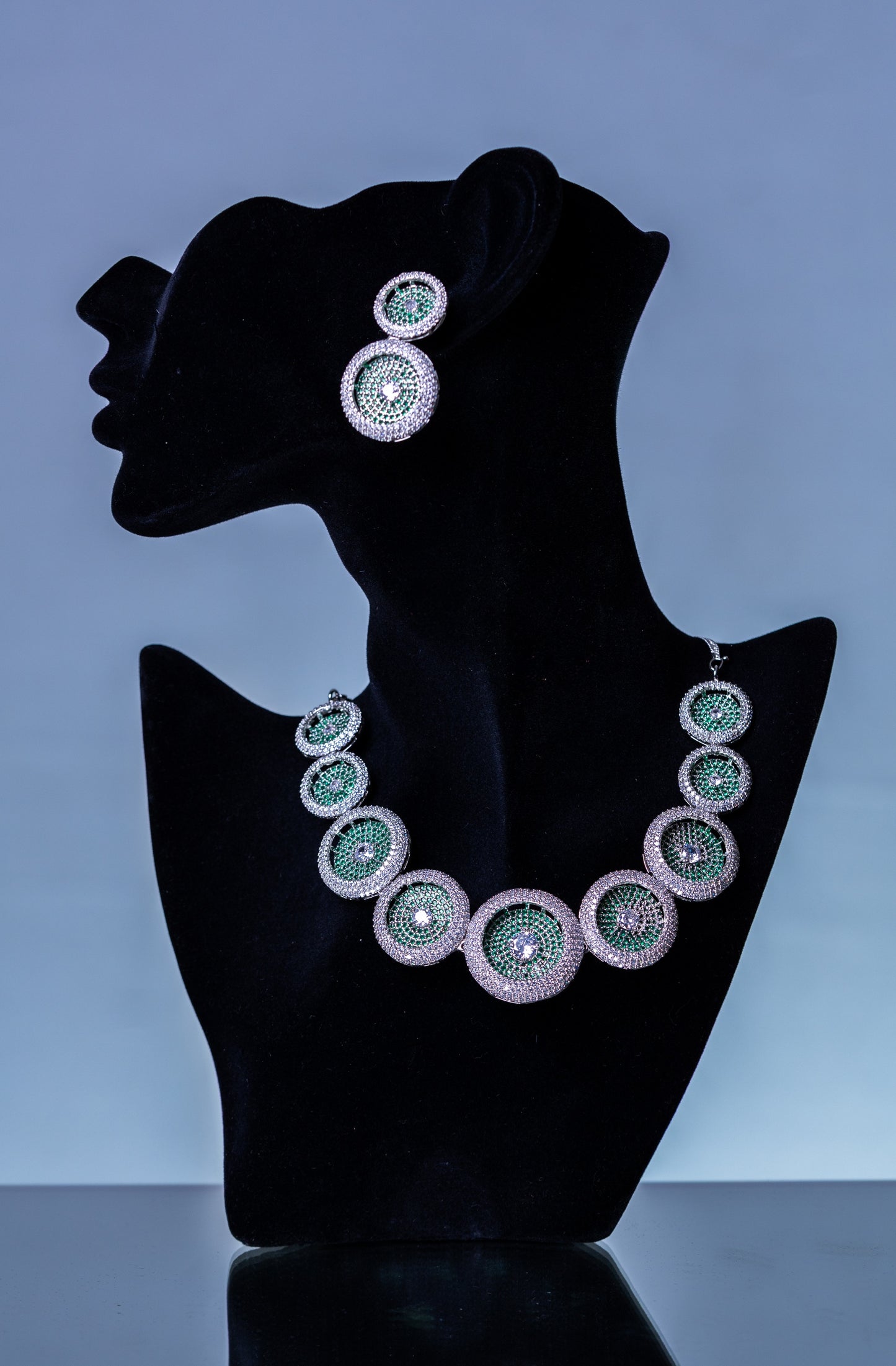Russian Emerald Green and White Cubic Zirconia Stones Necklace