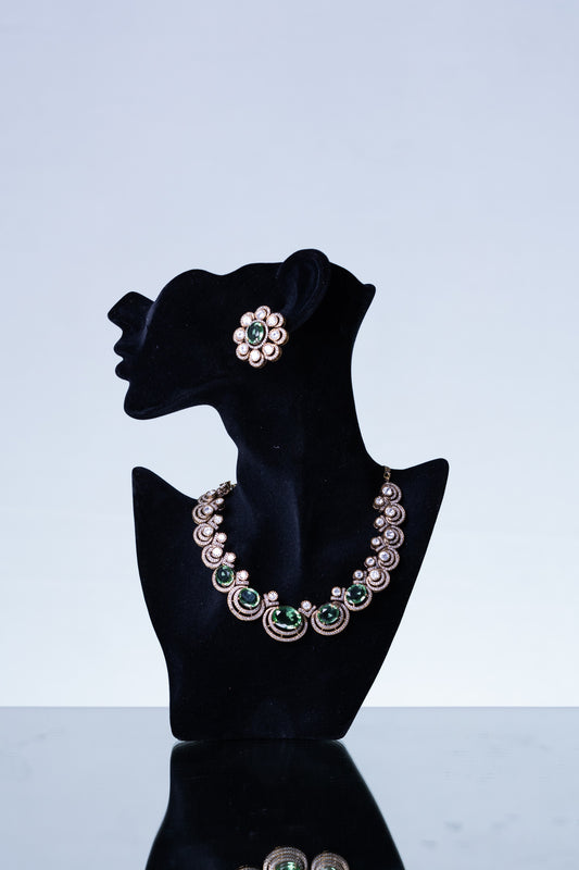 Mint Green Sapphire Gemstone with American Diamonds Zirconia Work Necklace