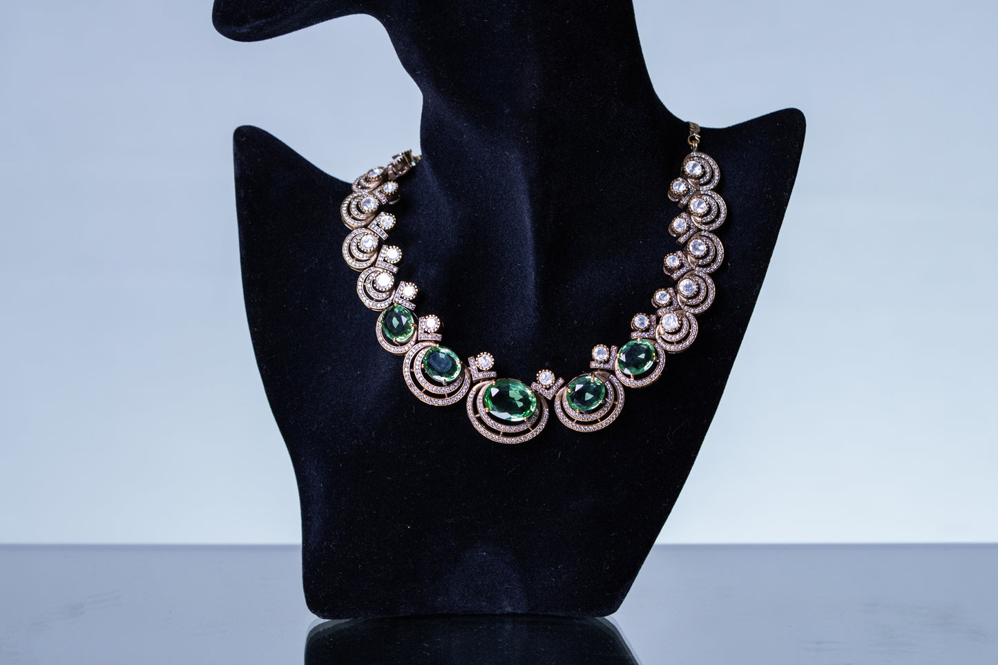 Mint Green Sapphire Gemstone with American Diamonds Zirconia Work Necklace
