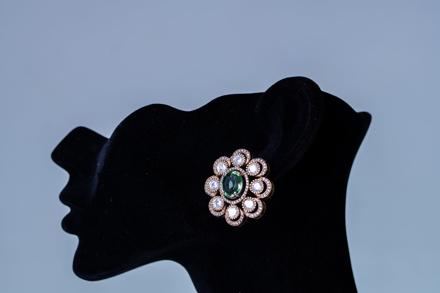 Mint Green Sapphire Gemstone with American Diamonds Zirconia Work Necklace