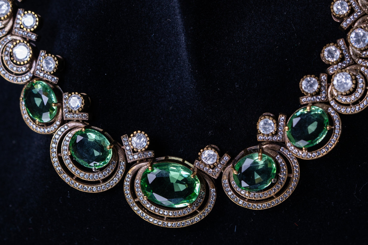Mint Green Sapphire Gemstone with American Diamonds Zirconia Work Necklace