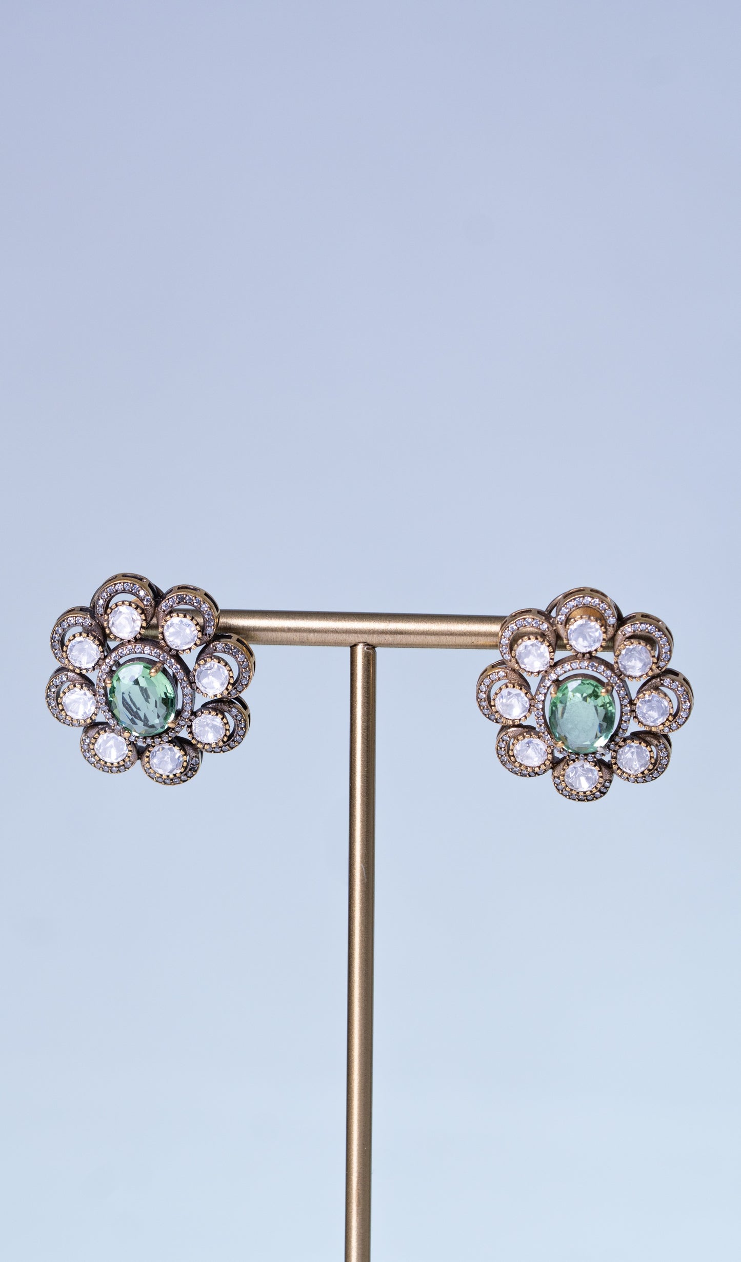 Mint Green Sapphire Gemstone with American Diamonds Zirconia Work Necklace