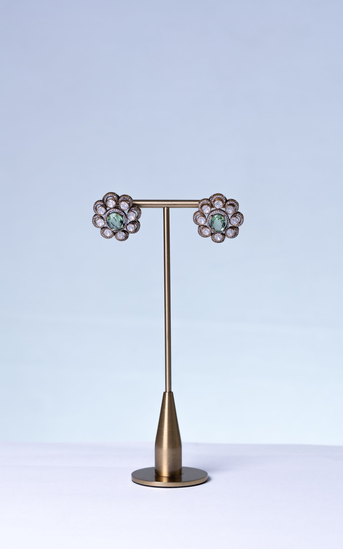 Mint Green Sapphire Gemstone with American Diamonds Zirconia Work Necklace