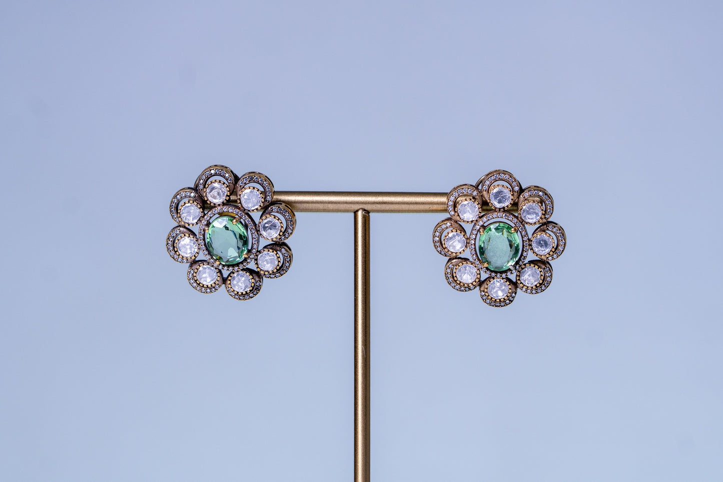 Mint Green Sapphire Gemstone with American Diamonds Zirconia Work Necklace