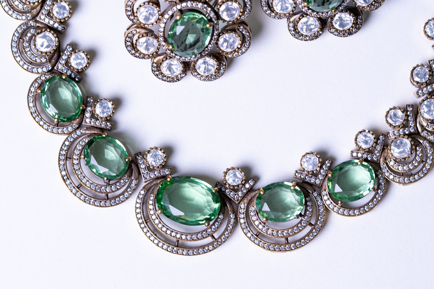Mint Green Sapphire Gemstone with American Diamonds Zirconia Work Necklace