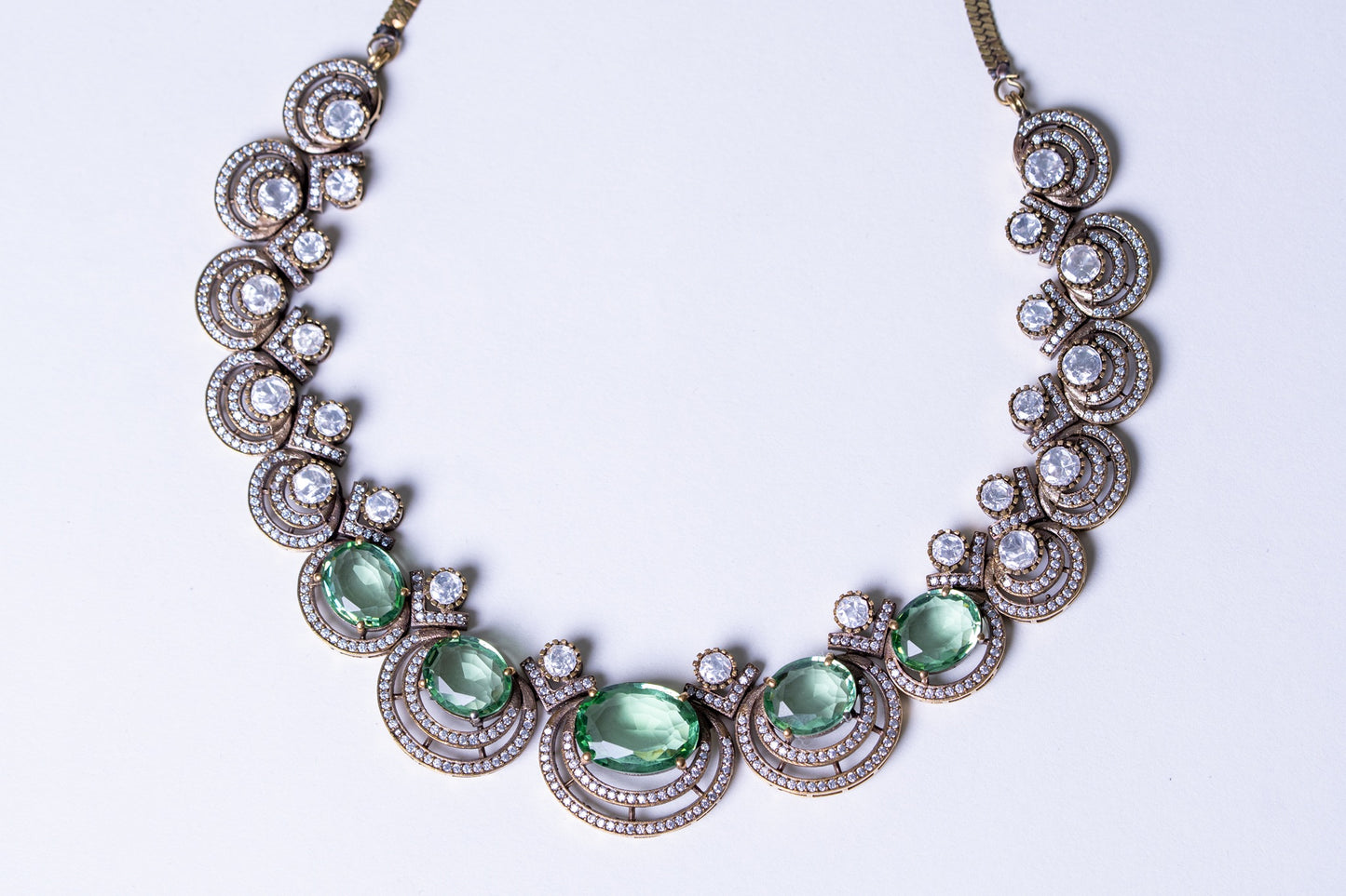 Mint Green Sapphire Gemstone with American Diamonds Zirconia Work Necklace