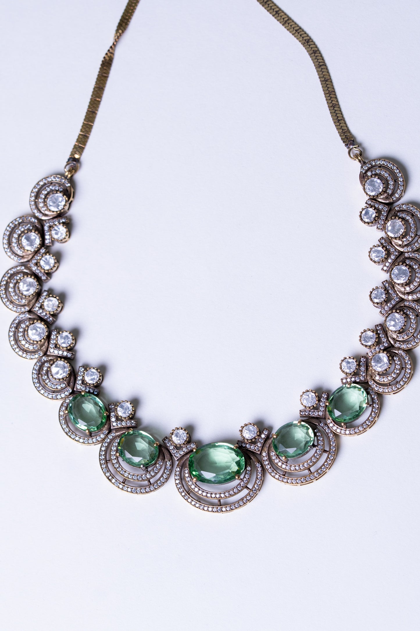 Mint Green Sapphire Gemstone with American Diamonds Zirconia Work Necklace