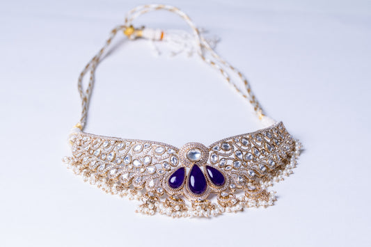 Purple Stone and Moissanite Kundan Choker Necklace