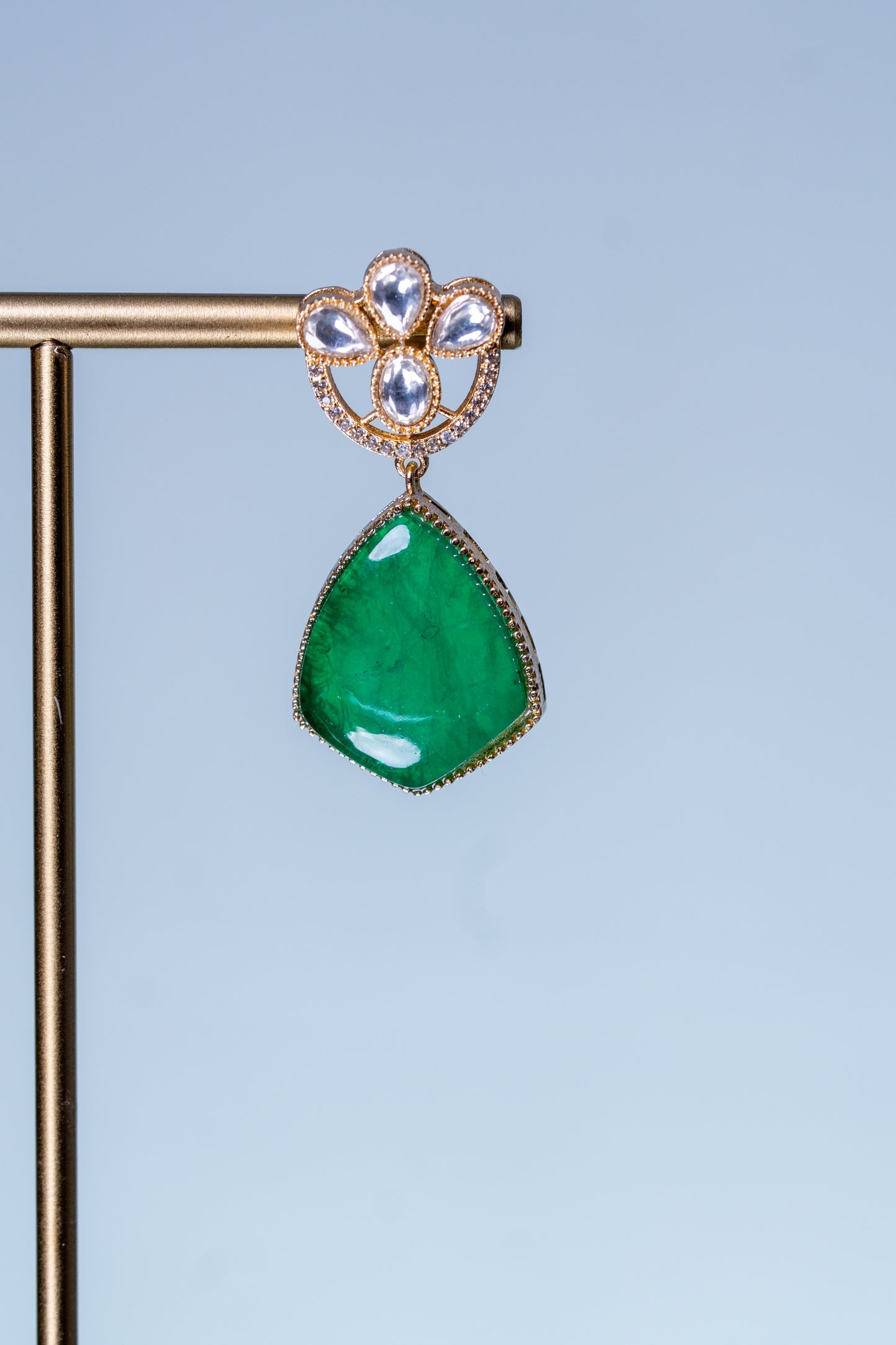 Green Emerald Doublet Drop and Moissanite Kundan Choker Necklace
