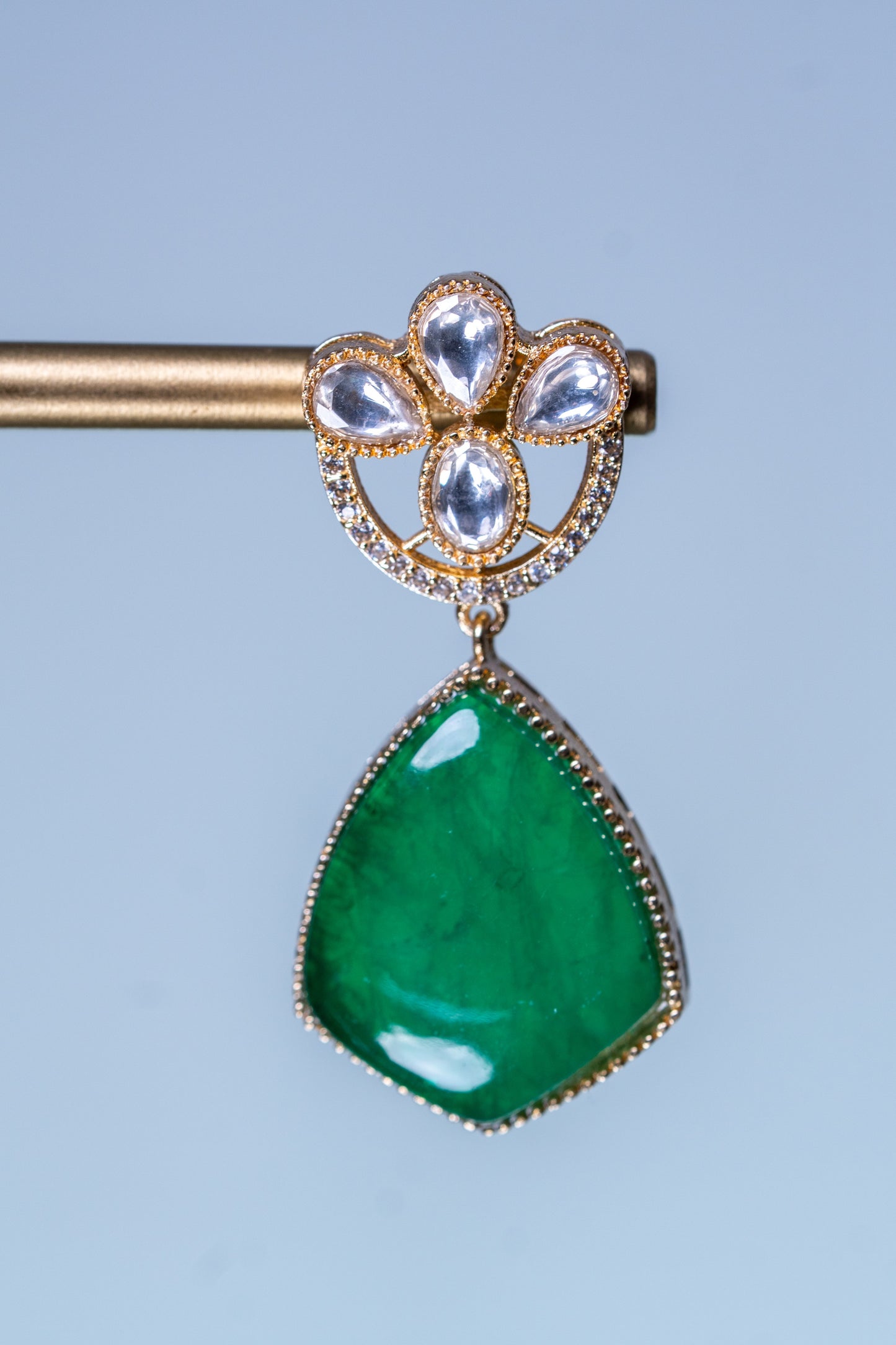 Green Emerald Doublet Drop and Moissanite Kundan Choker Necklace