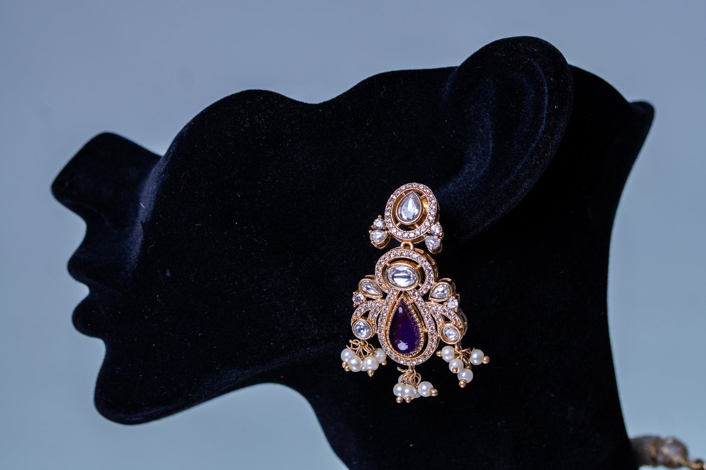 Purple Stone and Moissanite Kundan Choker Necklace