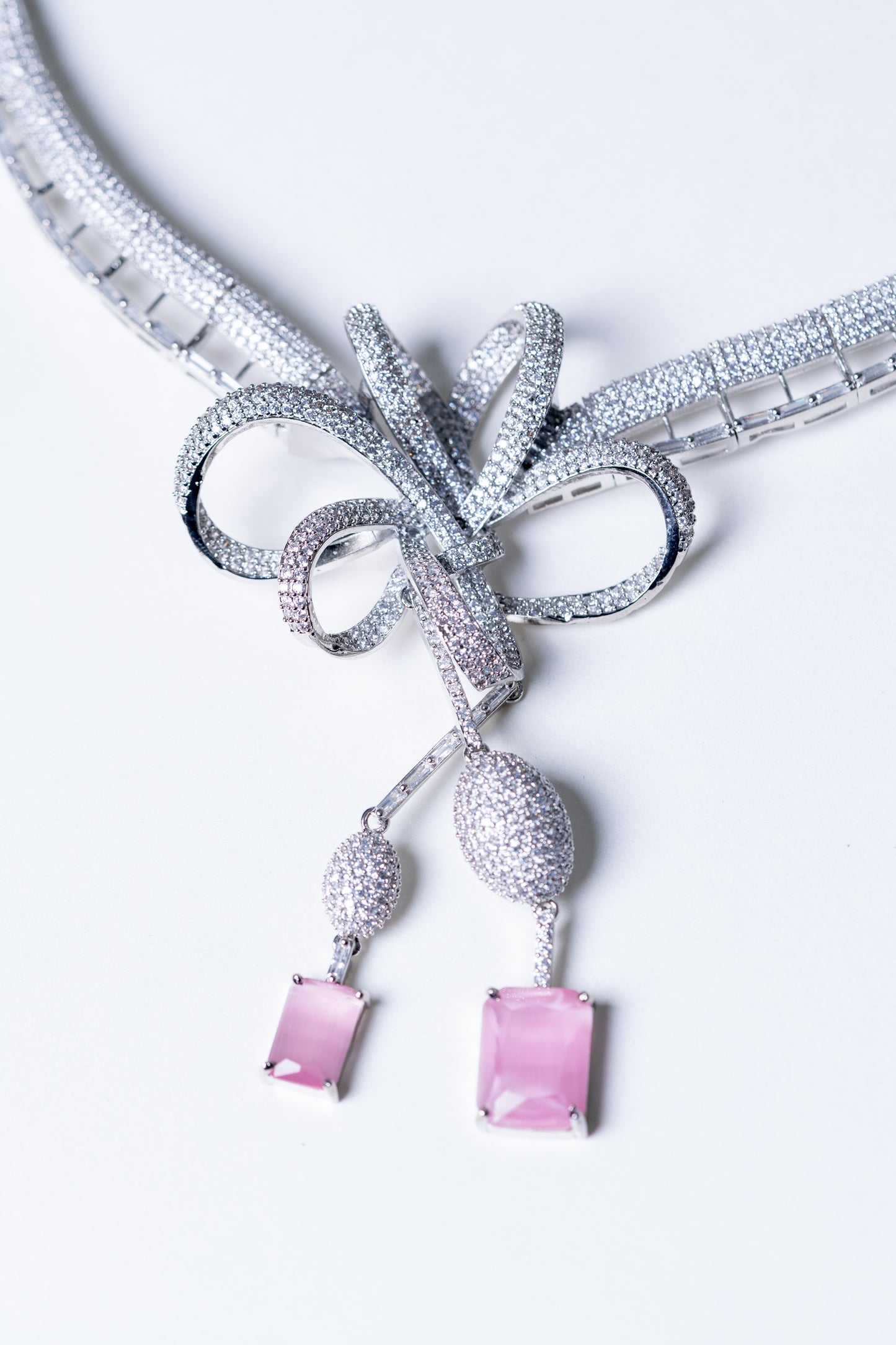 Italian Artistic Pink Stone American Diamonds Zirconia Designer Necklace
