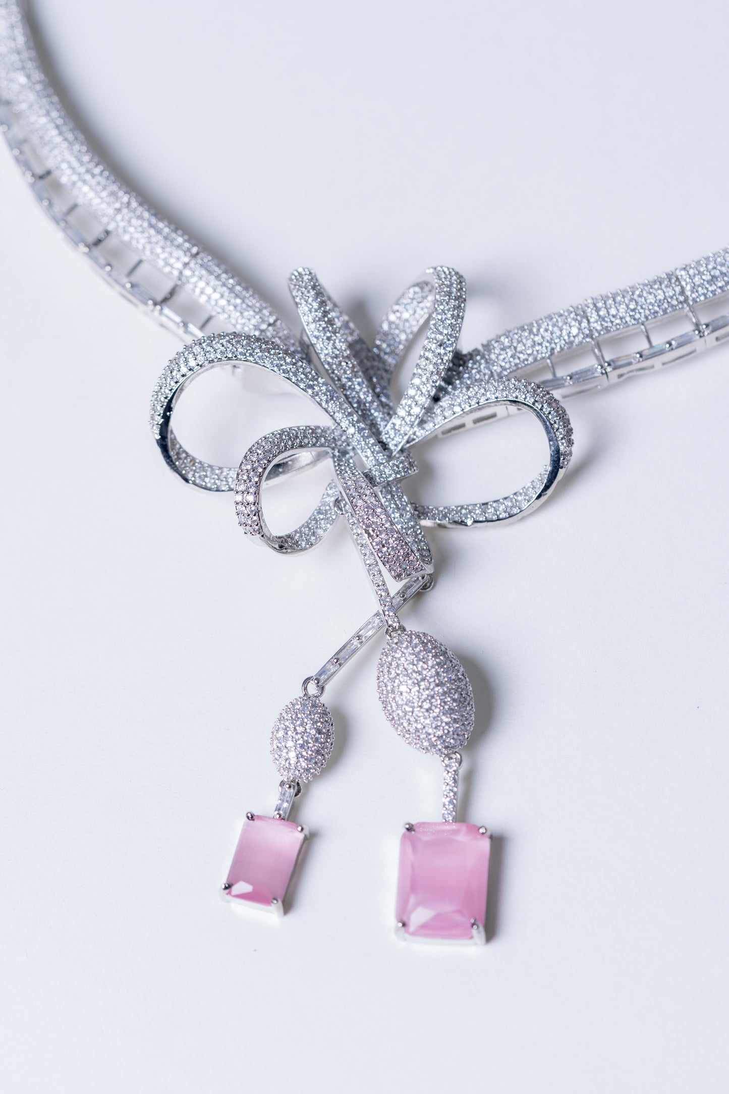 Italian Artistic Pink Stone American Diamonds Zirconia Designer Necklace