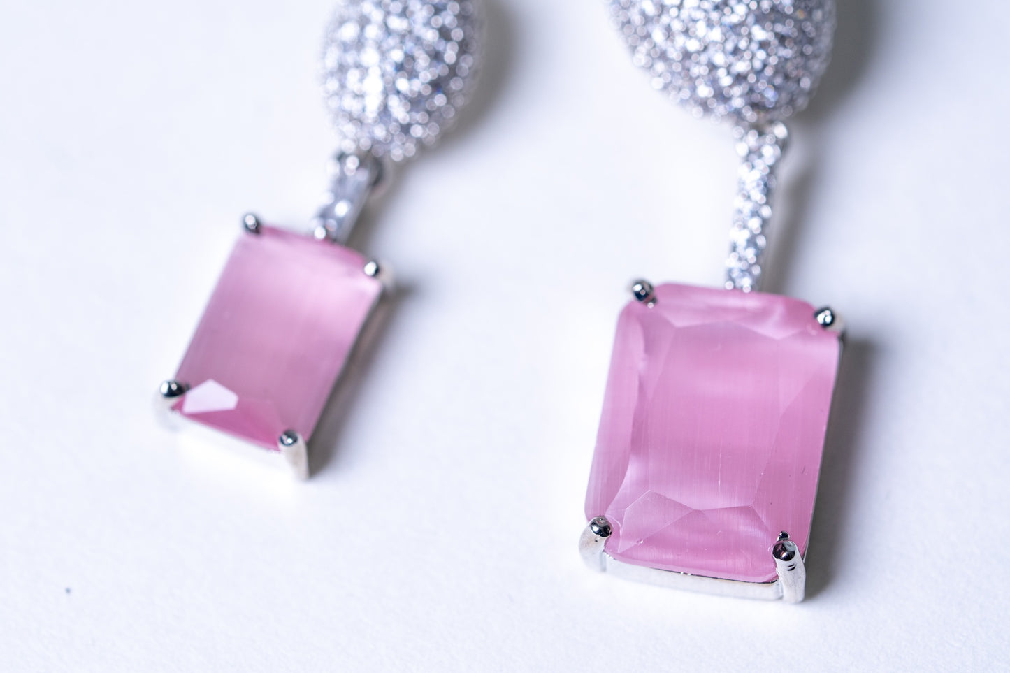 Italian Artistic Pink Stone American Diamonds Zirconia Designer Necklace