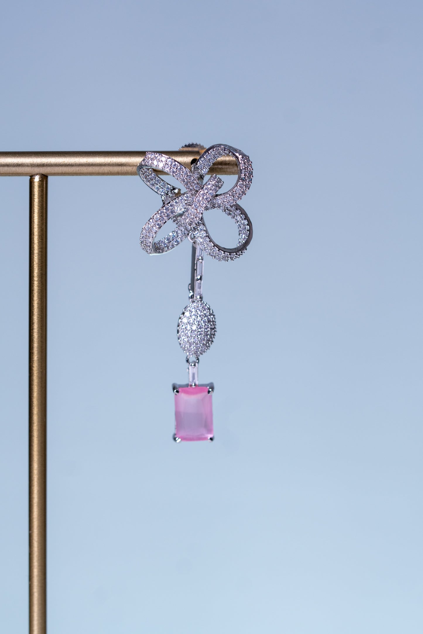 Italian Artistic Pink Stone American Diamonds Zirconia Designer Necklace