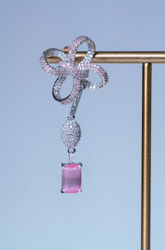 Italian Artistic Pink Stone American Diamonds Zirconia Designer Necklace