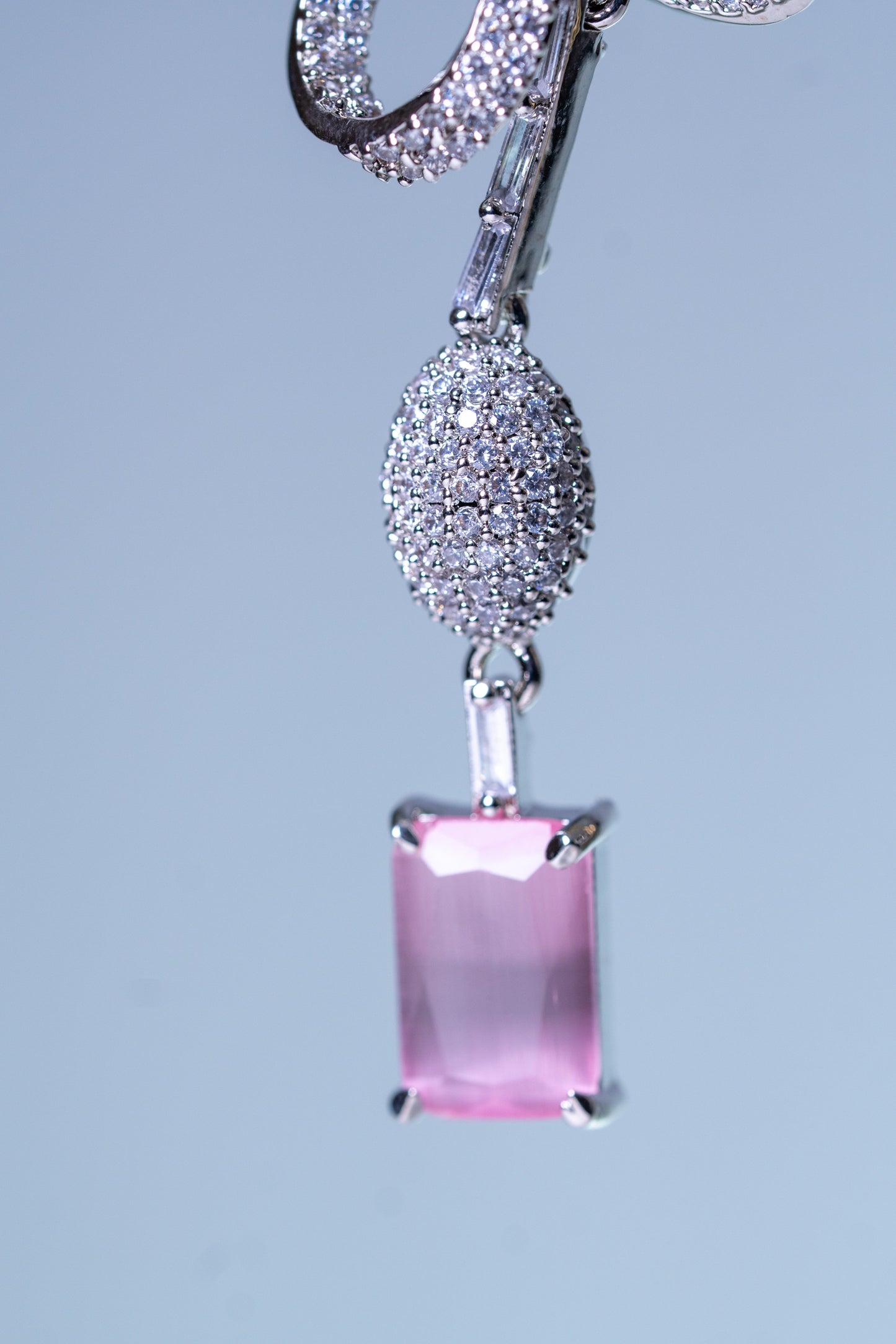 Italian Artistic Pink Stone American Diamonds Zirconia Designer Necklace