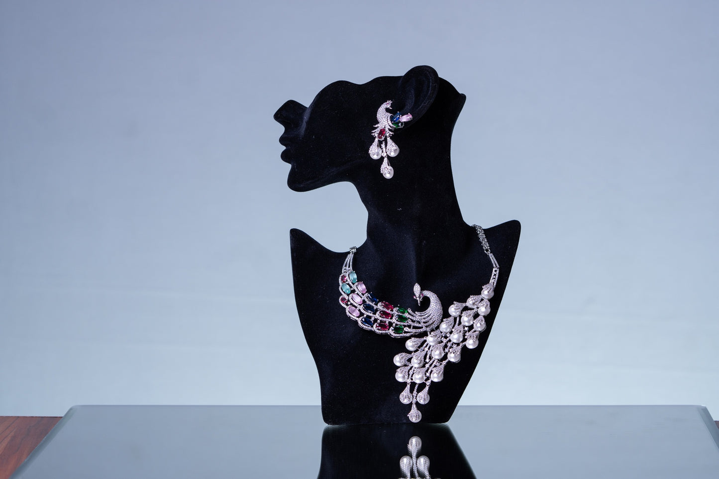 Peacock Studded with Multicolor Crystals and American Diamonds Zirconia Designer Necklace