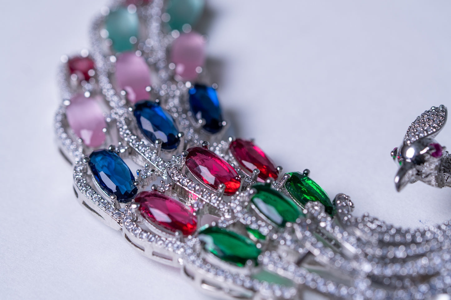 Peacock Studded with Multicolor Crystals and American Diamonds Zirconia Designer Necklace