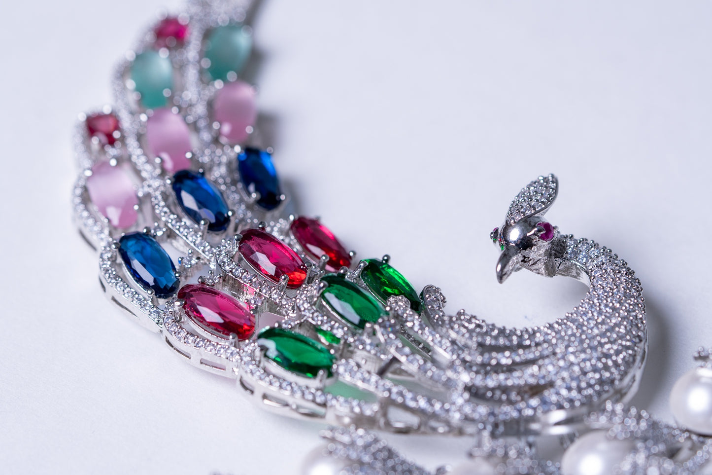Peacock Studded with Multicolor Crystals and American Diamonds Zirconia Designer Necklace