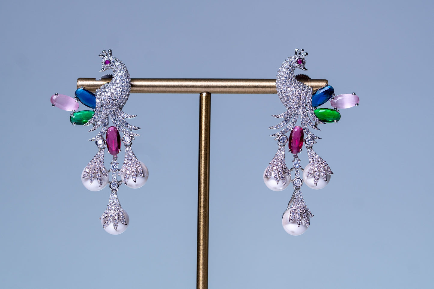 Peacock Studded with Multicolor Crystals and American Diamonds Zirconia Designer Necklace