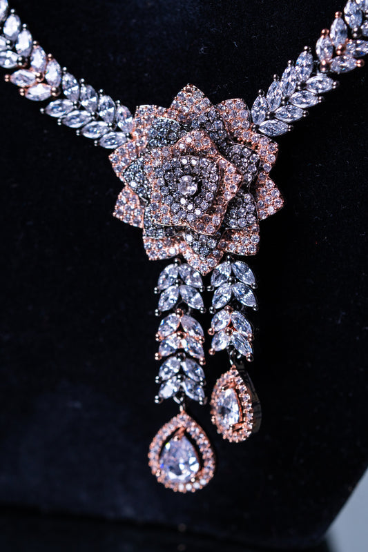 Italian Pink and White Nano American Diamonds Zirconia Designer Necklace