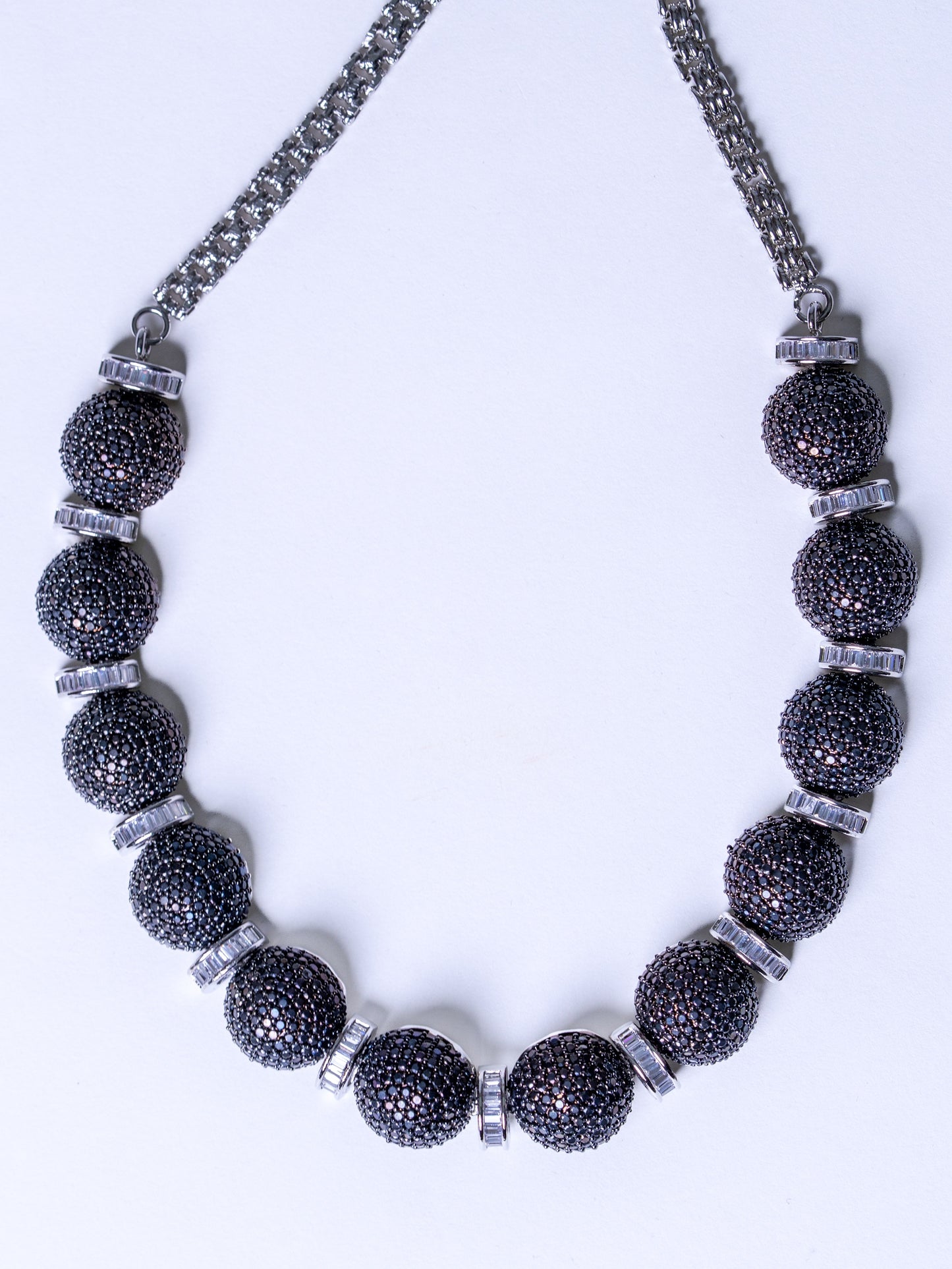 Italian Black American Diamonds Zirconia Stones Necklace